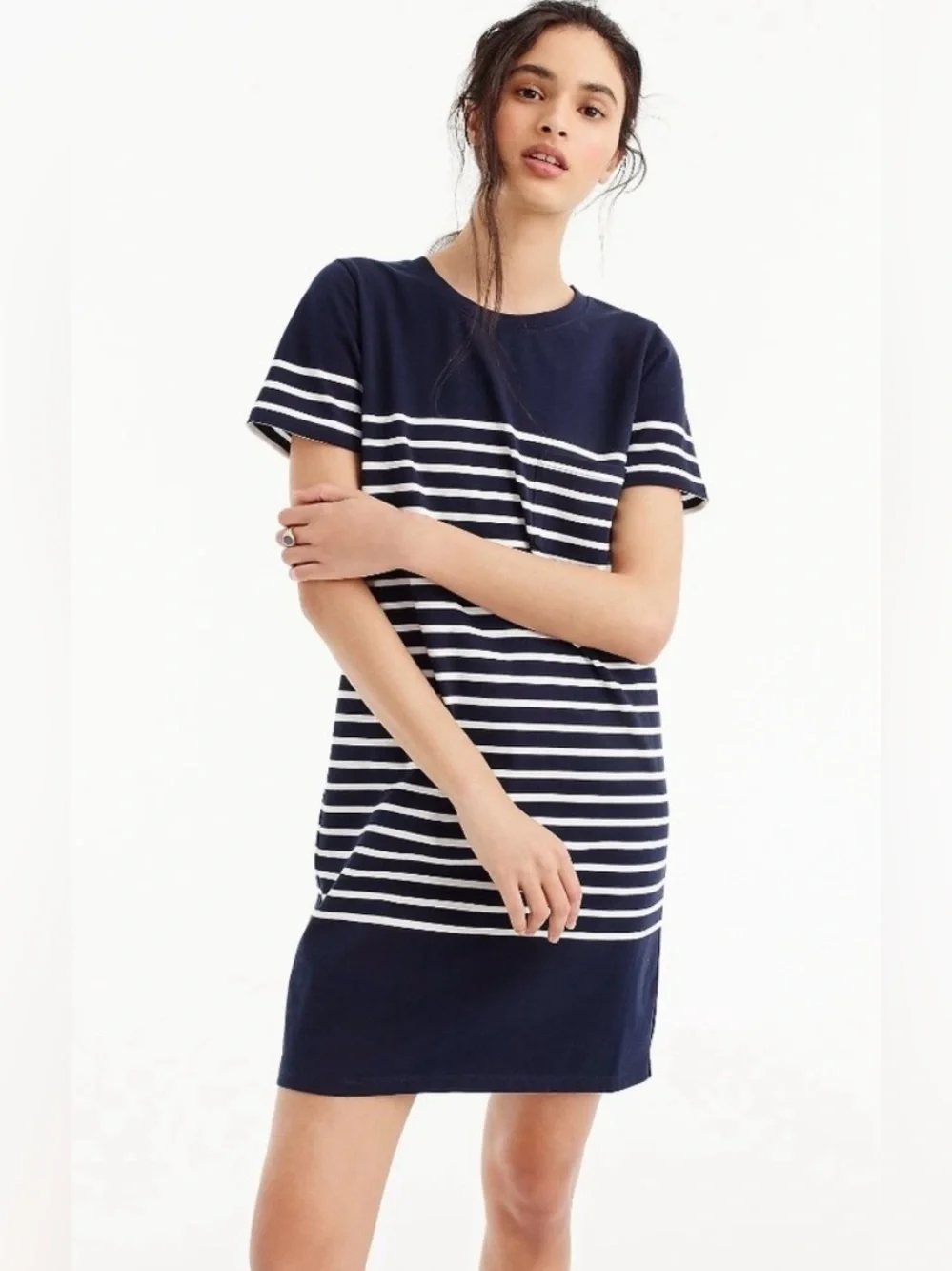 J.Crew T-shirt Dress Classic Nautical Navy/White Stripe pattern, Size Small